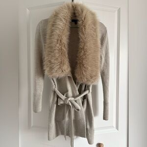 Banana Republic Beige Cardigan with Fur Collar